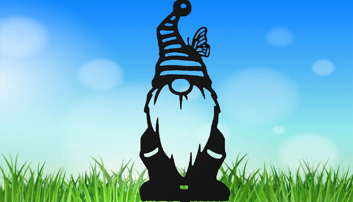 Striped Hat & Butterfly Garden Gnome